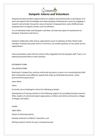 sampark interns and volunteers