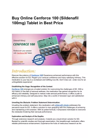 Buy Online Cenforce 100 (Sildenafil 100mg) Tablet in Best Price