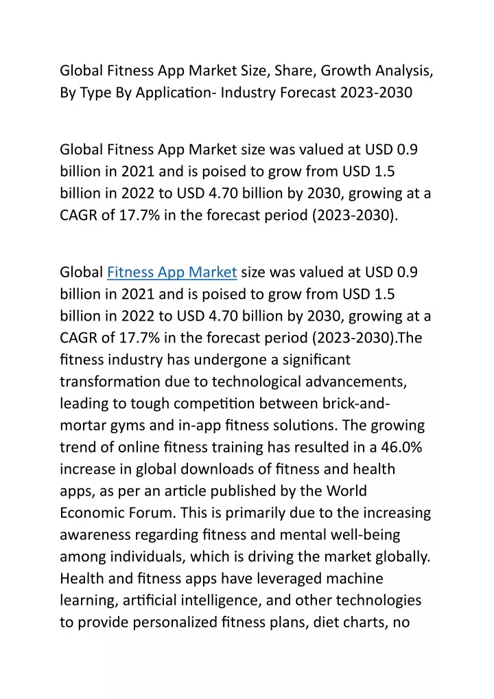 global fitness app market size share growth
