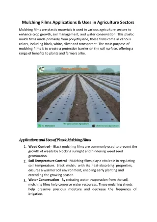 Mulching Films Applications & Uses in Agriculture Sectors