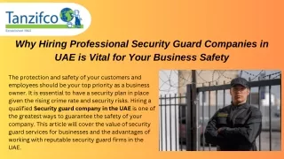 Why Hiring Professional Security Guard Companies in UAE is Vital for Your Business Safety