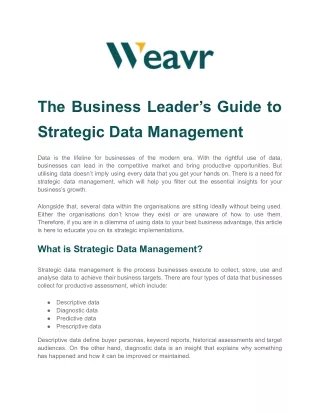 The Business Leader’s Guide to Strategic Data Management By Weavr