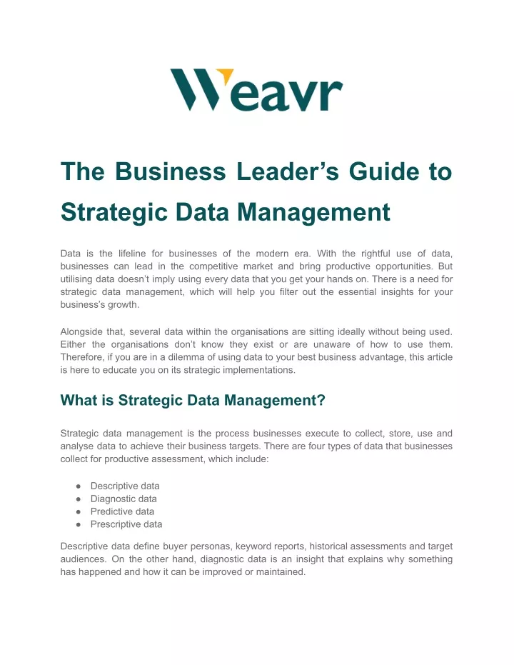 the business leader s guide to strategic data