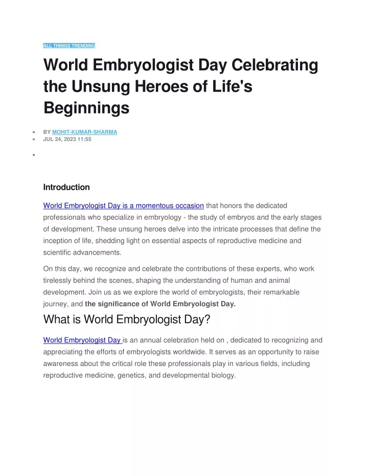 all things trending world embryologist