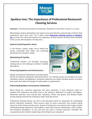 Spotless Inns: The Importance of Professional Restaurant Cleaning Services