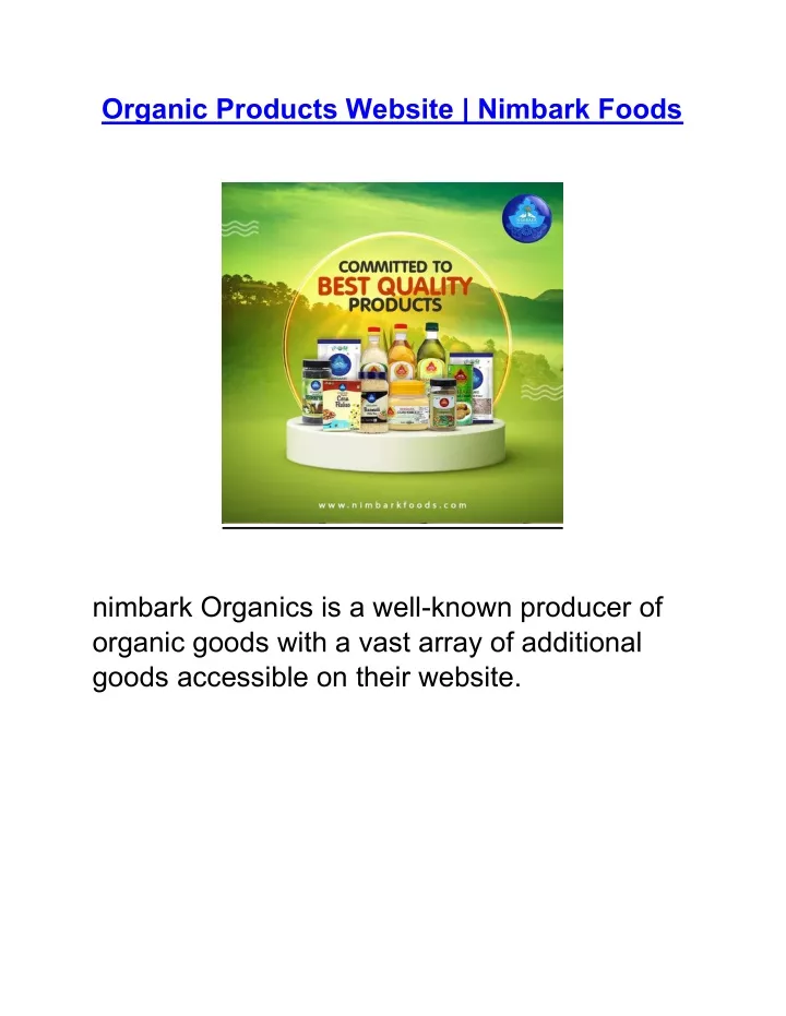organic products website nimbark foods