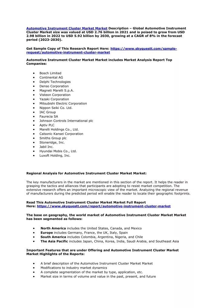 automotive instrument cluster market market