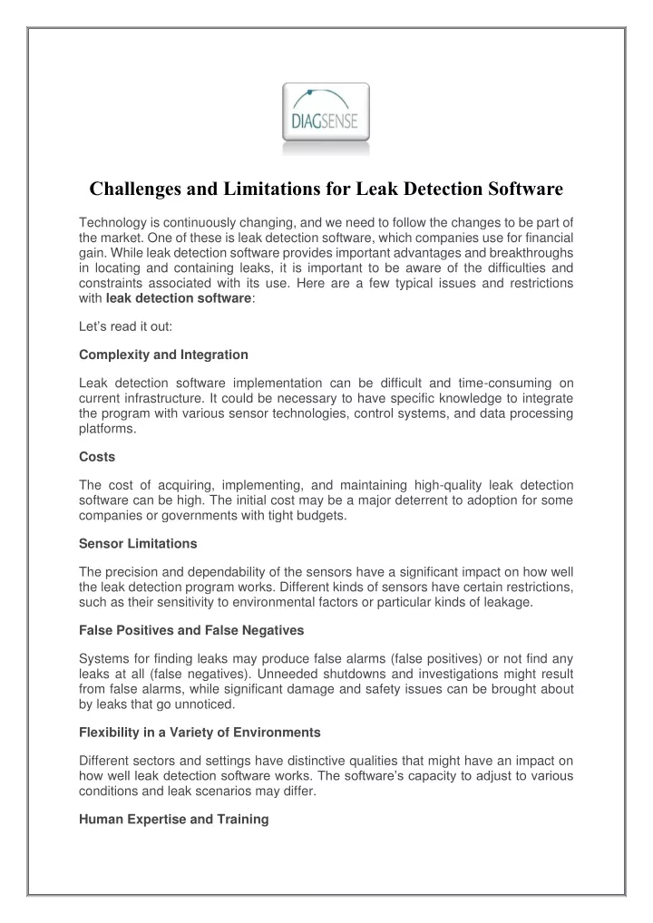 challenges and limitations for leak detection