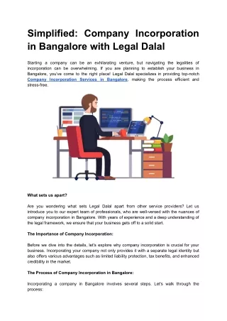 Simplified: Company Incorporation in Bangalore with Legal Dalal