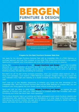 Furniture Summer Sale FREE Mattress & Loveseat - Bergen Furniture & Design