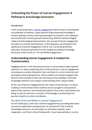 Unleashing the Power of Learner Engagement