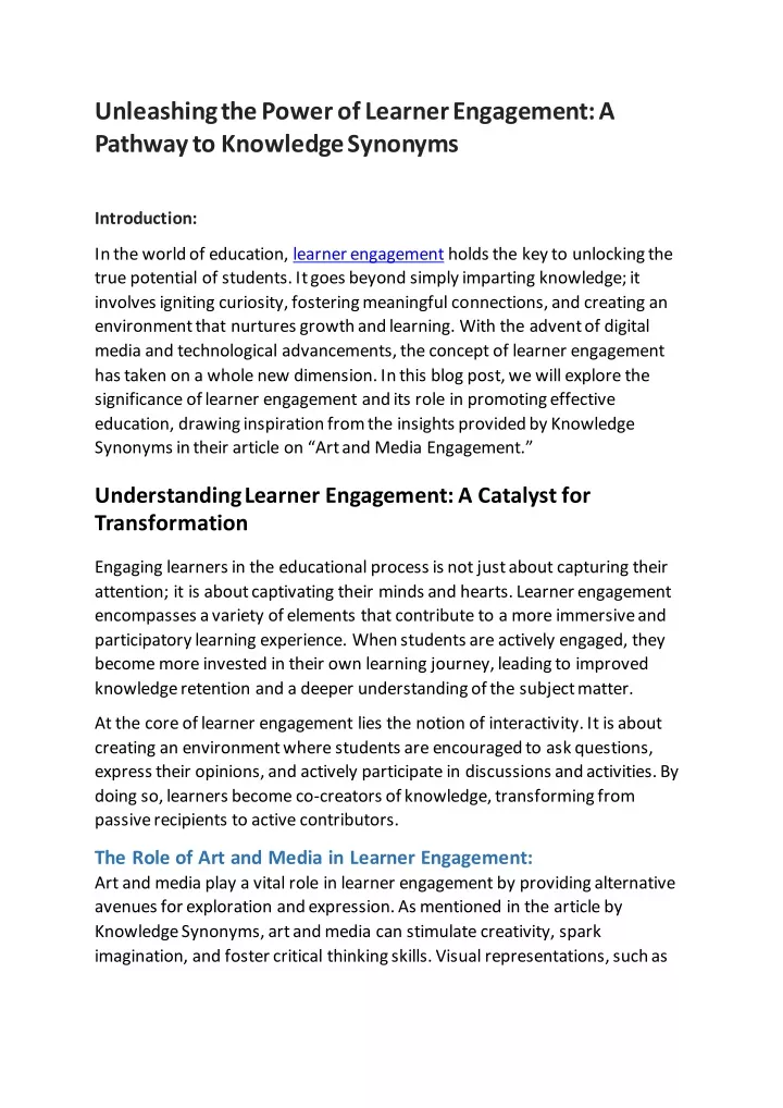 unleashing the power of learner engagement