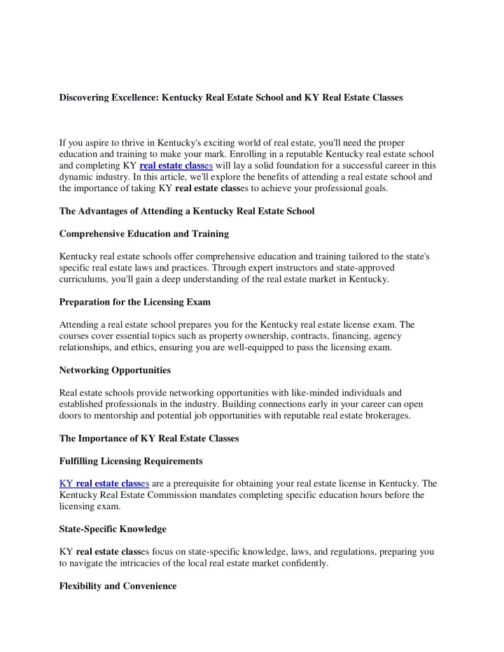 discovering excellence kentucky real estate