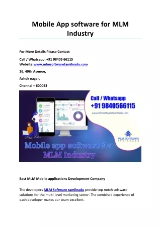 Mobile App software for MLM Industry