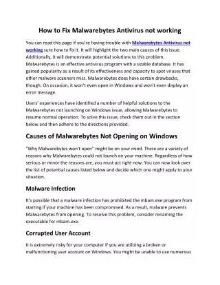 how to fix malwarebytes antivirus not working