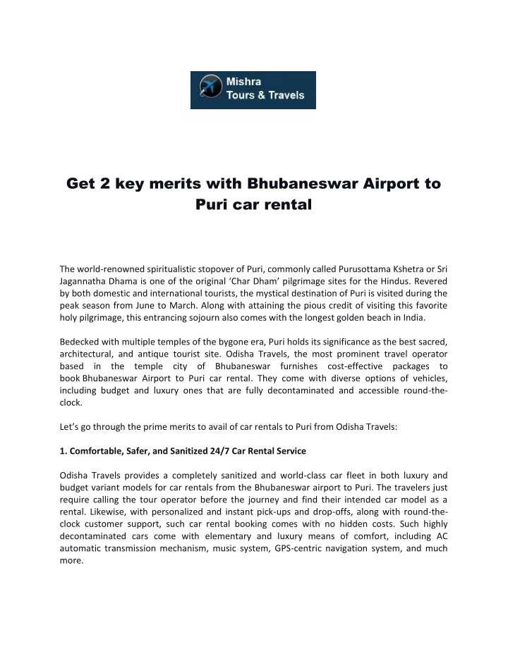 get 2 key merits with bhubaneswar airport to puri