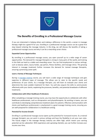 The Benefits of Enrolling in a Professional Massage Course