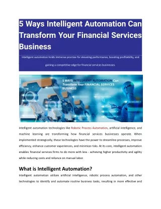 5 Ways Intelligent Automation Can Transform Your Financial Services Business