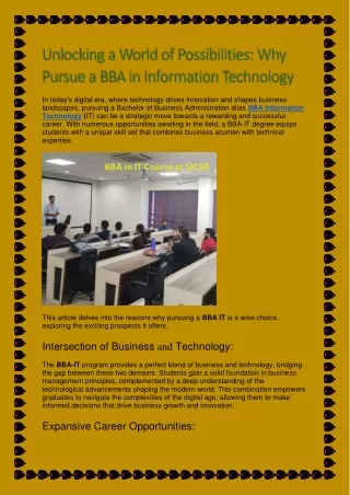 Unlocking a World of Possibilities: Why Pursue a BBA in Information Technology