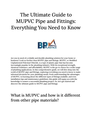 The Ultimate Guide to MUPVC Pipe and Fittings
