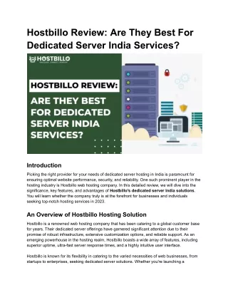 Hostbillo Review_ Are They Best For Dedicated Server India Services in 2023_