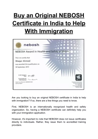 Buy an original NEBOSH certificate in India to help with immigration