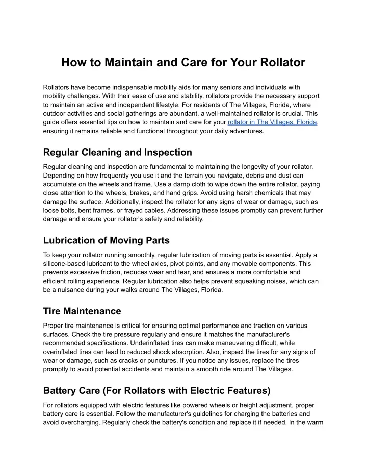 how to maintain and care for your rollator