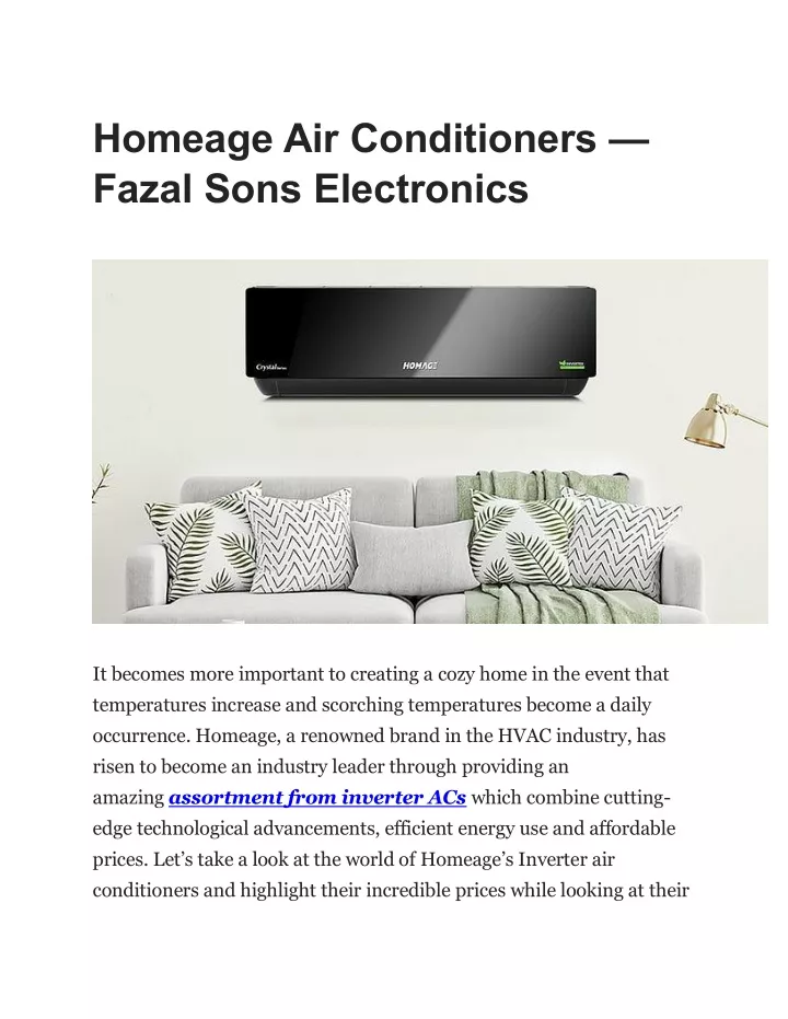 homeage air conditioners fazal sons electronics