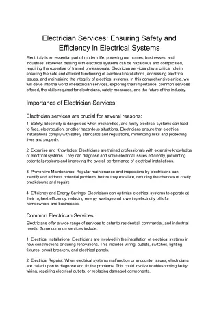 Electrician Services_ Ensuring Safety and Efficiency in Electrical Systems