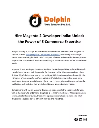 Hire Magento 2 Developer India: Unlock the Power of E-Commerce Expertise