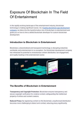 Exposure Of Blockchain In The Field Of Entertainment