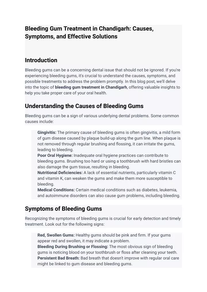 bleeding gum treatment in chandigarh causes