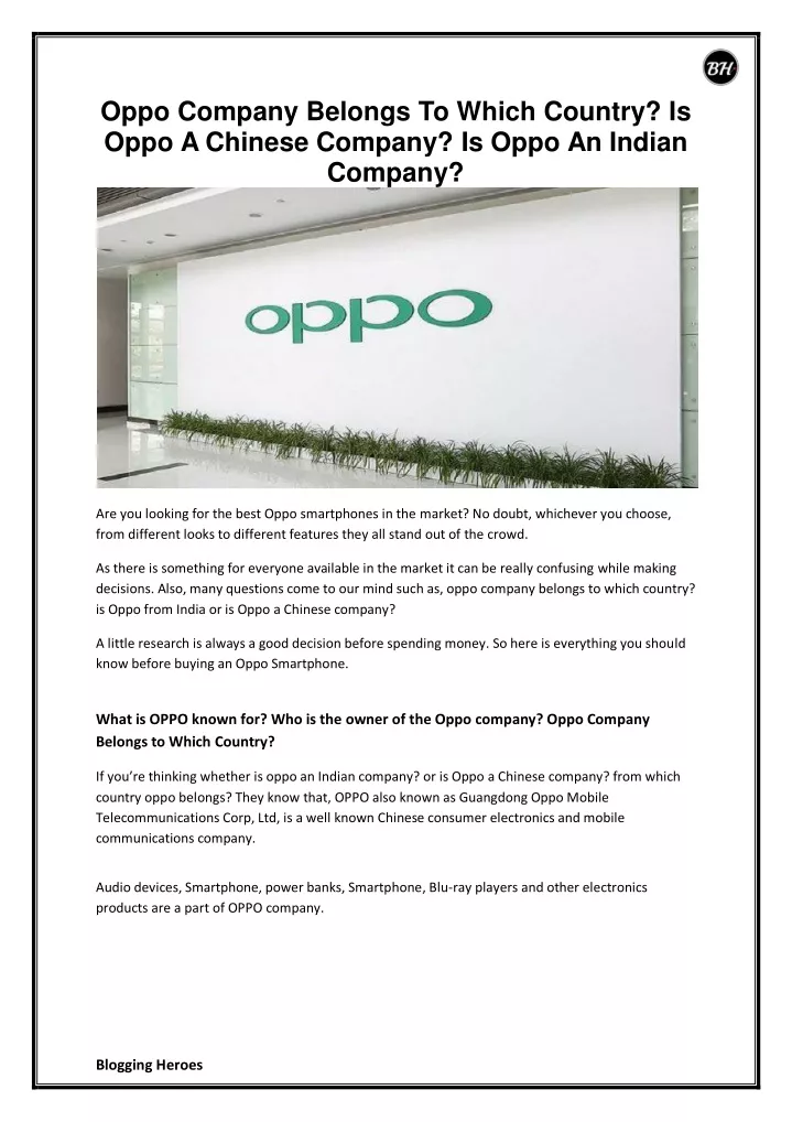oppo company belongs to which country is oppo