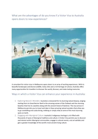 What are the advantages of do you know if a Visitor Visa to Australia opens door