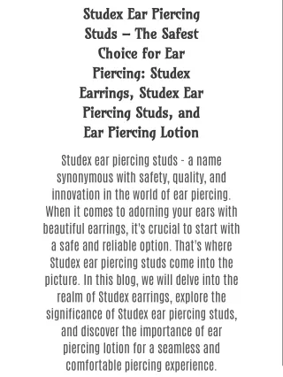 Studex Ear Piercing Studs - The Safest Choice for Ear Piercing: Studex Earrings, Studex Ear Piercing Studs, and Ear Pier