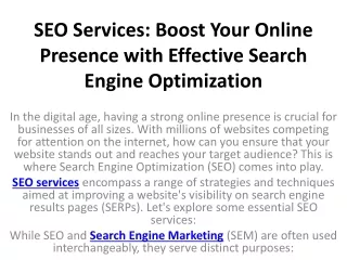SEO Services Boost Your Online Presence with Effective Search Engine Optimization