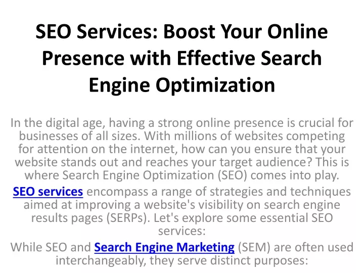 seo services boost your online presence with effective search engine optimization