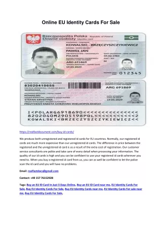 Online EU Identity Cards For Sale