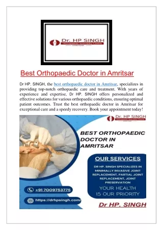 Best Orthopaedic Doctor in Amritsar |Dr HP. SINGH