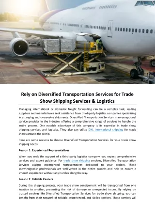 Rely on Diversified Transportation Services for Trade Show Shipping Services & L