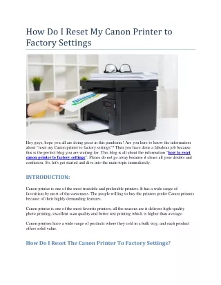 How Do I Reset My Canon Printer to Factory Settings