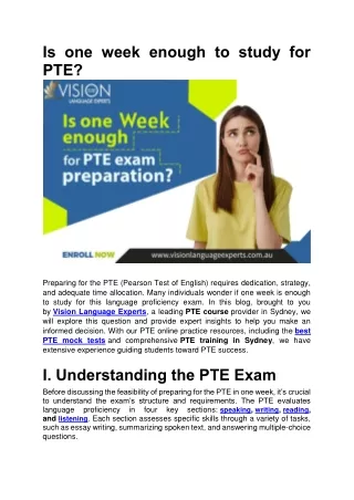 is one week enough to study for pte
