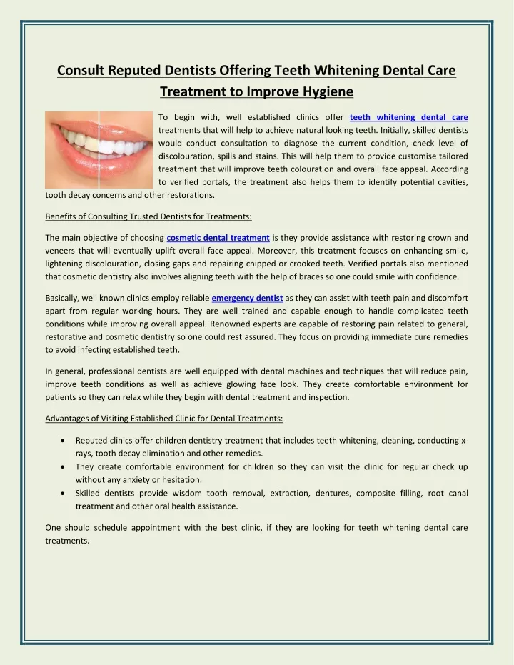 consult reputed dentists offering teeth whitening