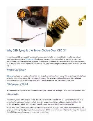 Why CBD Syrup is the Better Choice Over CBD Oil