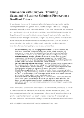 innovation with purpose trending sustainable business solutions pioneering a resilient future