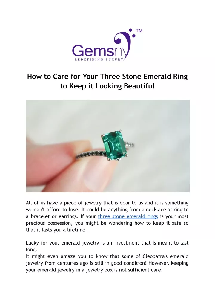 how to care for your three stone emerald ring