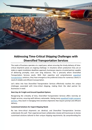 Addressing Time-Critical Shipping Challenges with Diversified Transportation Services