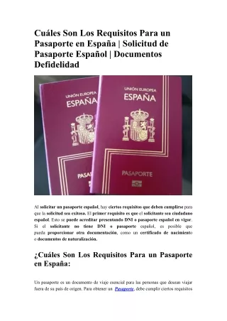 Cuáles Son Los Requisitos Para un Pasaporte en España - Solicitud de Pasaporte Español - Documentos Defidelidad