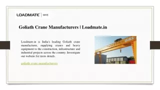 Goliath Crane Manufacturers  Loadmate.in