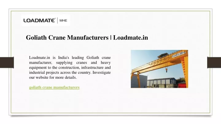 goliath crane manufacturers loadmate in